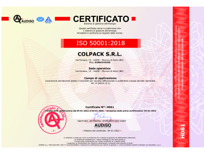 Ottenuta la certificazione ISO 50001:2018