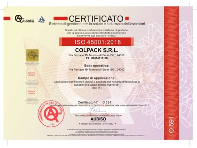 Ottenuta la certificazione ISO 45001:2018