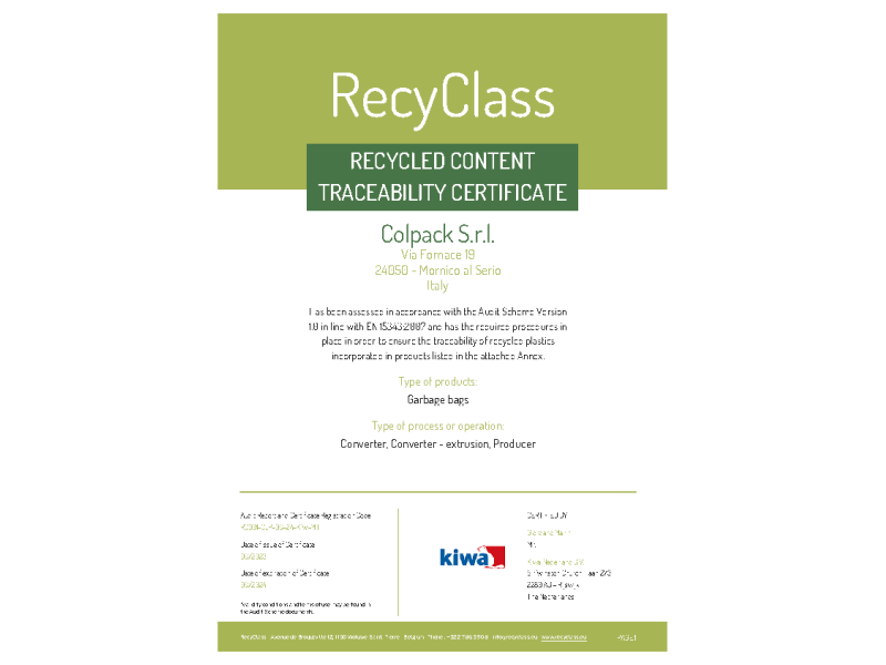 Ottenuta la certificazione RecyClass